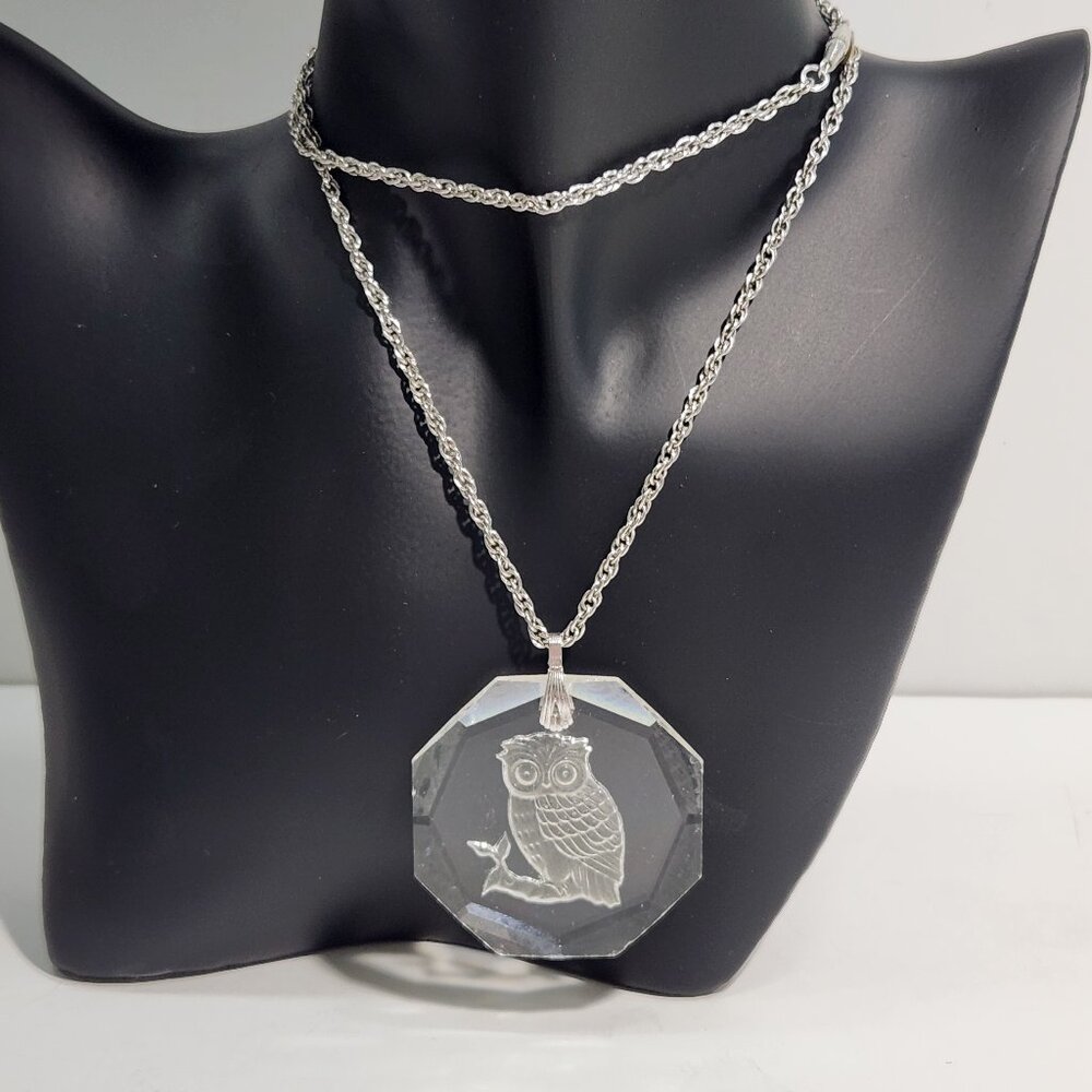 Hallmark Little Gallery Austrian Crystal Reverse Etched Owl in Tree Pendant